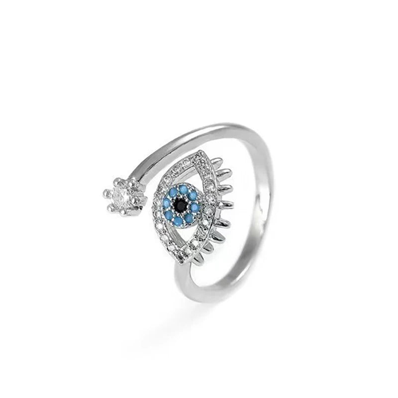 Adjustable Gold and Silver Evil Eye Rings for Women with Crystal Accents - Elegant Fashion Jewelry Accessories