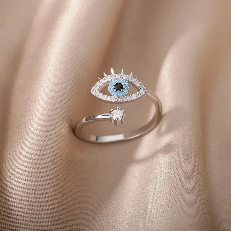 Adjustable Gold and Silver Evil Eye Rings for Women with Crystal Accents - Elegant Fashion Jewelry Accessories