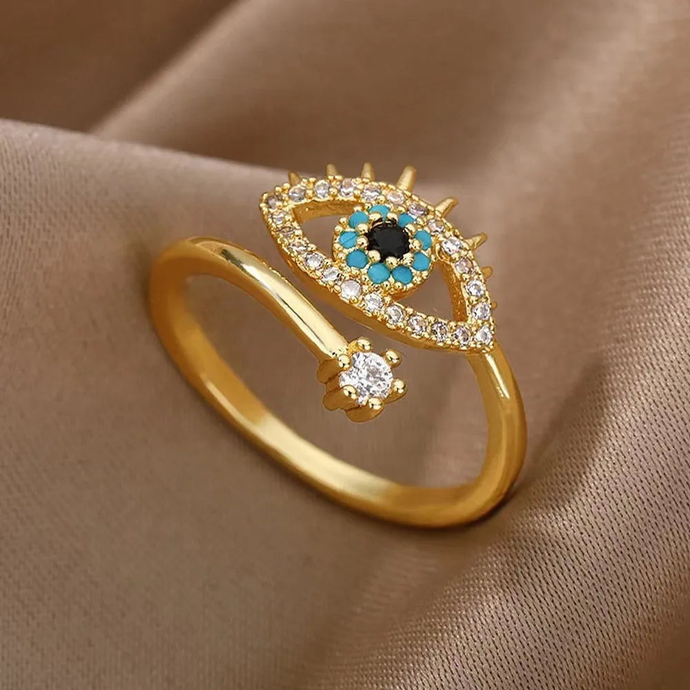 Adjustable Gold and Silver Evil Eye Rings for Women with Crystal Accents - Elegant Fashion Jewelry Accessories