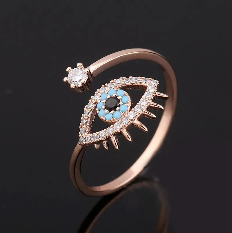 Adjustable Gold and Silver Evil Eye Rings for Women with Crystal Accents - Elegant Fashion Jewelry Accessories