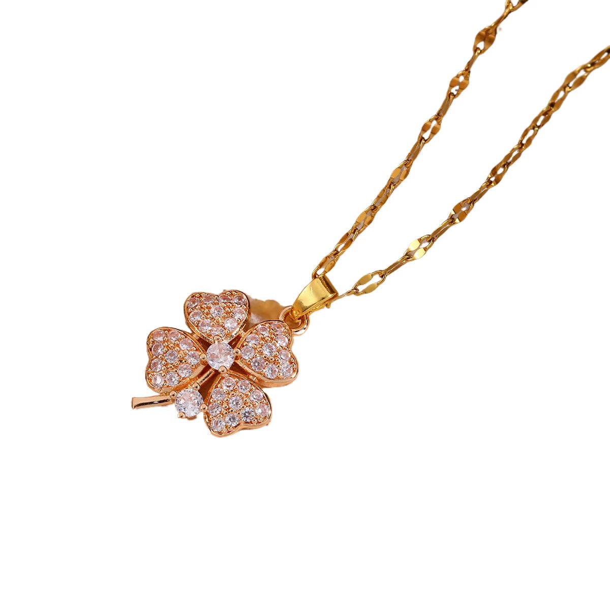 Charming Rose Love Heart & Four-Leaf Clover Pendant Necklace - A Romantic Lucky Amulet for Women