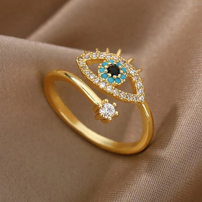 Adjustable Gold and Silver Evil Eye Rings for Women with Crystal Accents - Elegant Fashion Jewelry Accessories