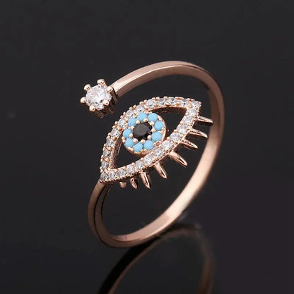 Adjustable Gold and Silver Evil Eye Rings for Women with Crystal Accents - Elegant Fashion Jewelry Accessories
